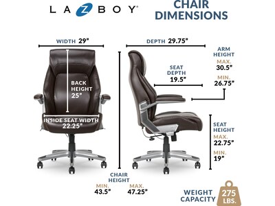 La-Z-Boy Meyer Ergonomic Bonded Leather Swivel Executive Chair, Brown (60082-BRN)