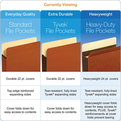 Pendaflex Reinforced File Pocket, 3 1/2" Expansion, Legal Size, Brown, 10/Box (64264)
