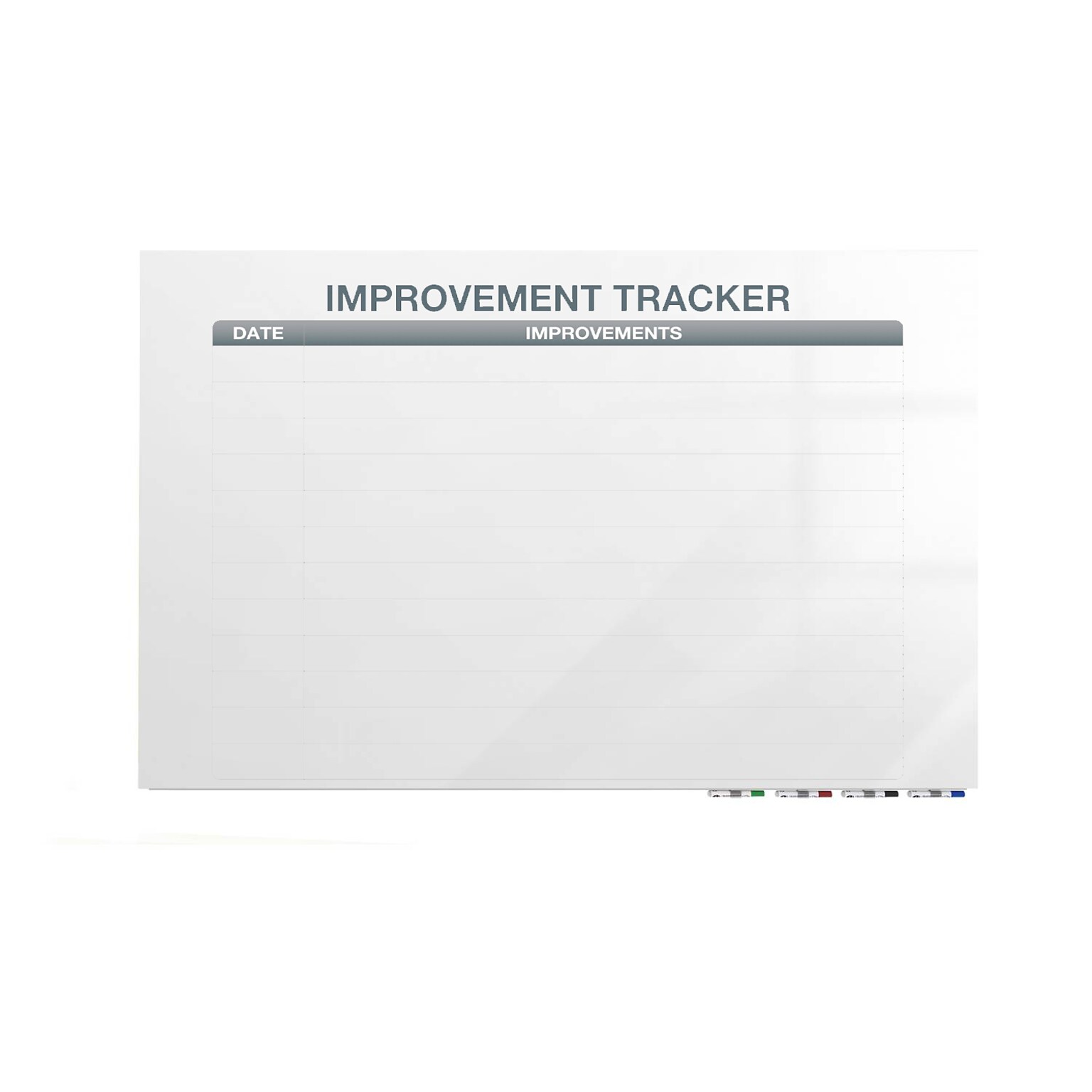 Ghent Manufacturing Aria Low Profile Glassboard, Improvement Tracker 1, Non-Magnetic, 3H x 4W (GRPARIASN02V-34)
