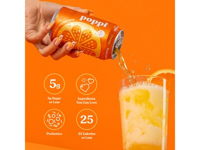 Poppi Prebiotic Orange Soda, 12 fl. oz., 12 Cans/Case (XNA71017)