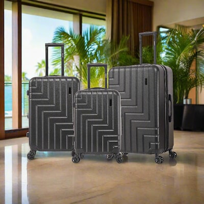 DUKAP Zahav 3-Piece Hardside Spinner Luggage Set, TSA Checkpoint Friendly, Black (DKZAHSML-BLK)