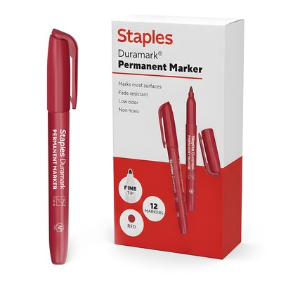 Staples Duramark Permanent Marker, Fine Tip, Red, Dozen (ST62951)