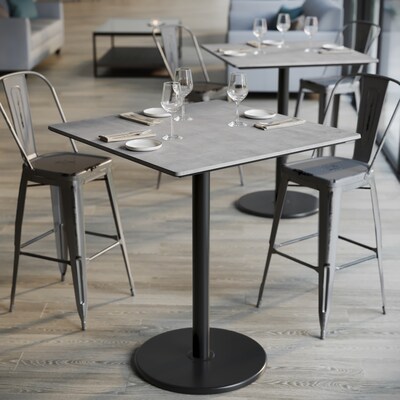 Flash Furniture Acadia Square Wooden Dining Table with Round Base, 36"D x 36"W, Gray Faux Concrete/Black Base (STSQ36CGTR24B)