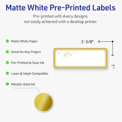 Avery Rectangle Multipurpose Labels, 1 x 2-5/8, White, 160/Pack (19479370533)