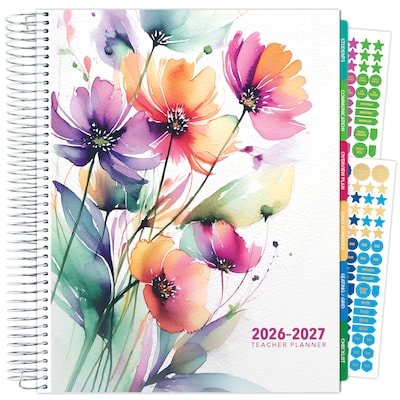 2026-2027 Excello Brands Rainbow Floral 8.5 x 11 Academic Weekly & Monthly Teacher Planner, Paperboard Cover (DTP-AY26-0053)