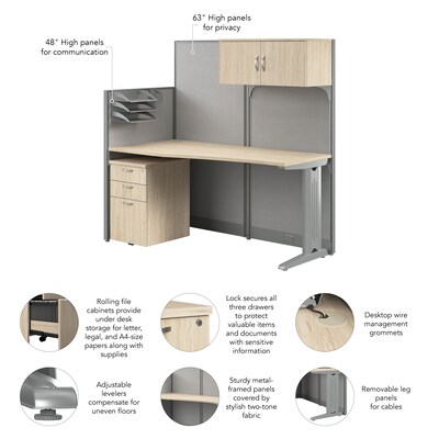 Bush Business Furniture Office in an Hour Cubicle Desk with Storage, Natural Elm (WC36592-03STGK)