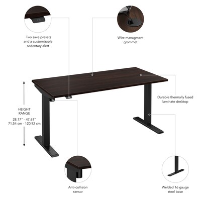 Bush Business Furniture Move 40 Series 60"W Electric Height Adjustable Standing Desk, Black Walnut/Black (M4S6030BWBK)