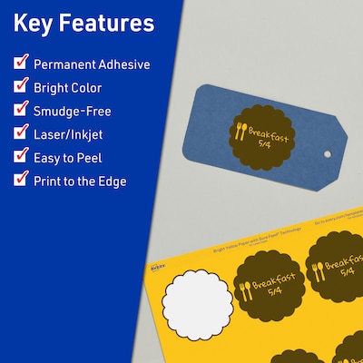 Avery Round Scalloped Laser/Inkjet Multipurpose Labels, Bright Yellow, Bright Yellow (180/Pack)