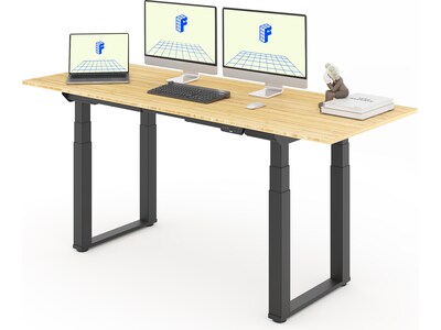 FlexiSpot E7Q 72"W Electric Adjustable Standing Desk, Bamboo/Black (E7QBR7230-LBZB)