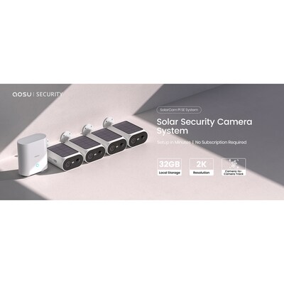 aosu 2K QHD 3.0-MP Wireless Outdoor Dual-Band Wi-Fi® AI-Smart Solar 4-Camera Pro System with HomeBase, White (C8E-4H)