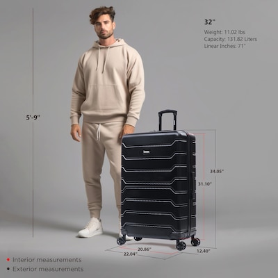 InUSA Trend 34.05" Hardside Suitcase, 4-Wheeled Spinner, TSA Checkpoint Friendly, Black (IUTRE00XL-BLK)