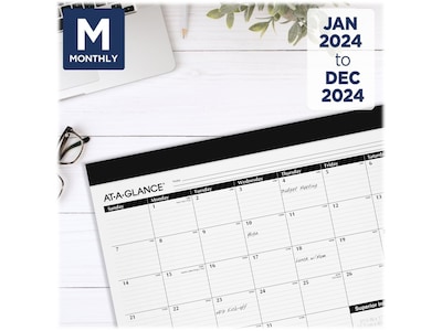 2024 AT-A-GLANCE 21.75" x 17" Monthly Desk Pad Calendar, White/Black (SK22-00-24)