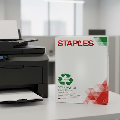Staples 30% Recycled 8.5" x 11" Copy Paper, 20 lbs., 92 Brightness, 500 Sheets/Ream, 5 Reams/Carton (51959-US)