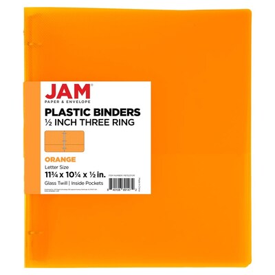 JAM Paper 1/2 3-Ring Flexible Poly Binder, Orange (PB75237OR)
