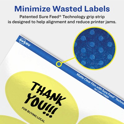Avery Laser/Inkjet Oval Multipurpose Labels, 2" x 3-1/3", Clear, 80/Pack (94056)