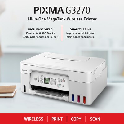 Canon PIXMA MegaTank G3270 WH Wireless Color Inkjet Printer, All-In-One Supertank, Print, Scan, Copy (G3270 WH)