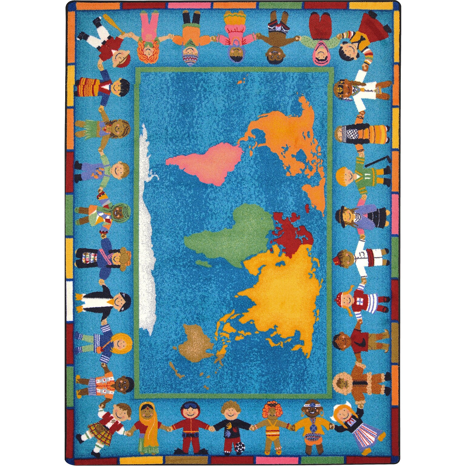 Joy Carpets Hands Around the World Nylon 54 x 78 Machine Tufted Rug, Multicolored (1488C)