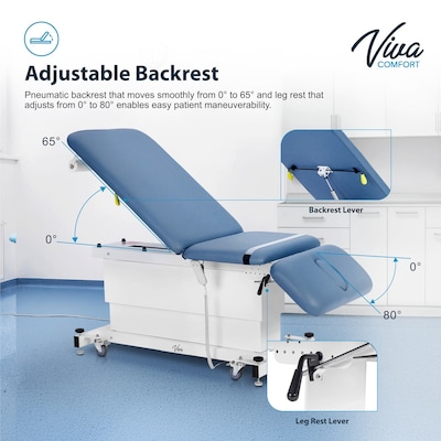 Viva Comfort XRO 3-Section Electric Height and Back Adjustable Exam Table, 600 lbs. Capacity, Blue (ADI903-23-BLU-MK)