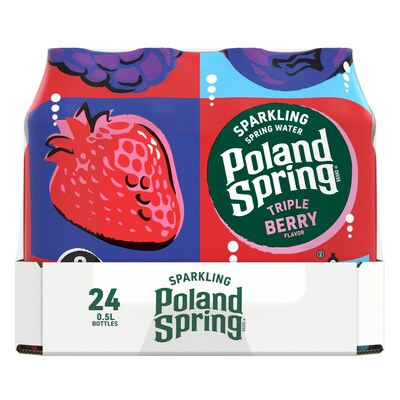 Poland Spring Sparkling Water, Triple Berry, 16.9 oz. Bottles, 24/Carton (12349572)