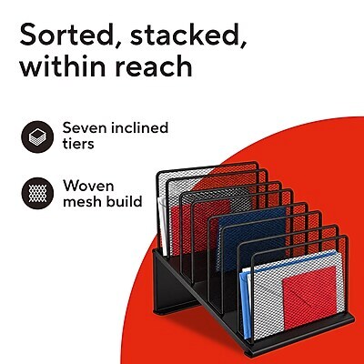 TRU RED™ 7-Compartment Metal Mesh File Organizer,  Matte Black (TR57559)