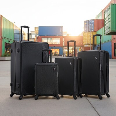 DUKAP Discovery 4-Piece Hardside Spinner Luggage Set, TSA Checkpoint Friendly, Blacj (DKDISSMLXL-BLK)