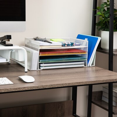 Mind Reader Metal Desktop Organizer Letter Tray, 16.75L x 9.15W x 6H, White (4TSIDE2-WHT)