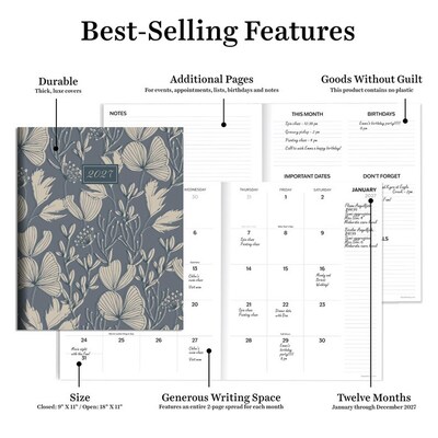 2027 TF Publishing Blue to You 9" x 11"  Monthly Standard Planner, Paperboard Cover, Multicolored (27-4702)
