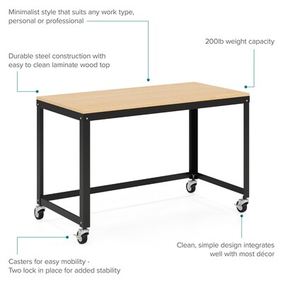 Space Solutions Ready-to-assemble 48" Wide Mobile Metal Desk with Laminate Top, Black/Maple (24971)