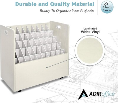 AdirOffice 50-Slot Mobile Roll File, 28.5"H x 30"W x 15.75"D, White (626-WHI-2PK)