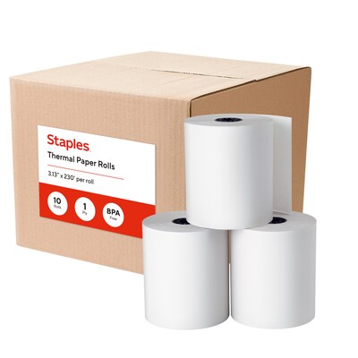 Staples Thermal Cash Register/POS Rolls, 3 1/8 x 230, BPA Free, 10/Pack (28386/452170)