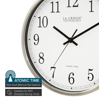 La Crosse Technology 12 Inch Atomic Analog Wall Clock, Stainless Steel (WT-3126B)