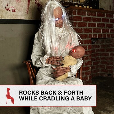 Haunted Hill Farm 2.9 ft. Gravely Granny Halloween Animatronic by Tekky with Motion-Activated Sounds (HHGRVLYGRNY-1FLSA)