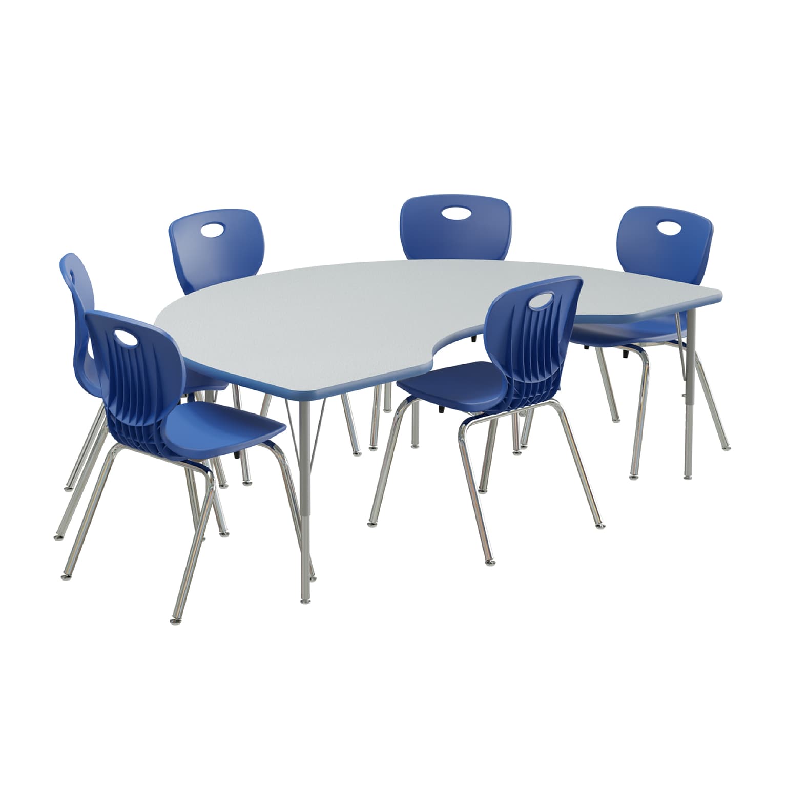 Correll Kidney Shaped Activity Table Set, 72 x 48, Height Adjustable, Gray Granite (AP1-A4872TFKID-15-14-37-6-18)