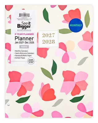 2027-2028 Overland Travelware 0.25 x 8.5 Calendar Year Monthly Standard Planner, Paperboard Cover, Pink Floral (90696)