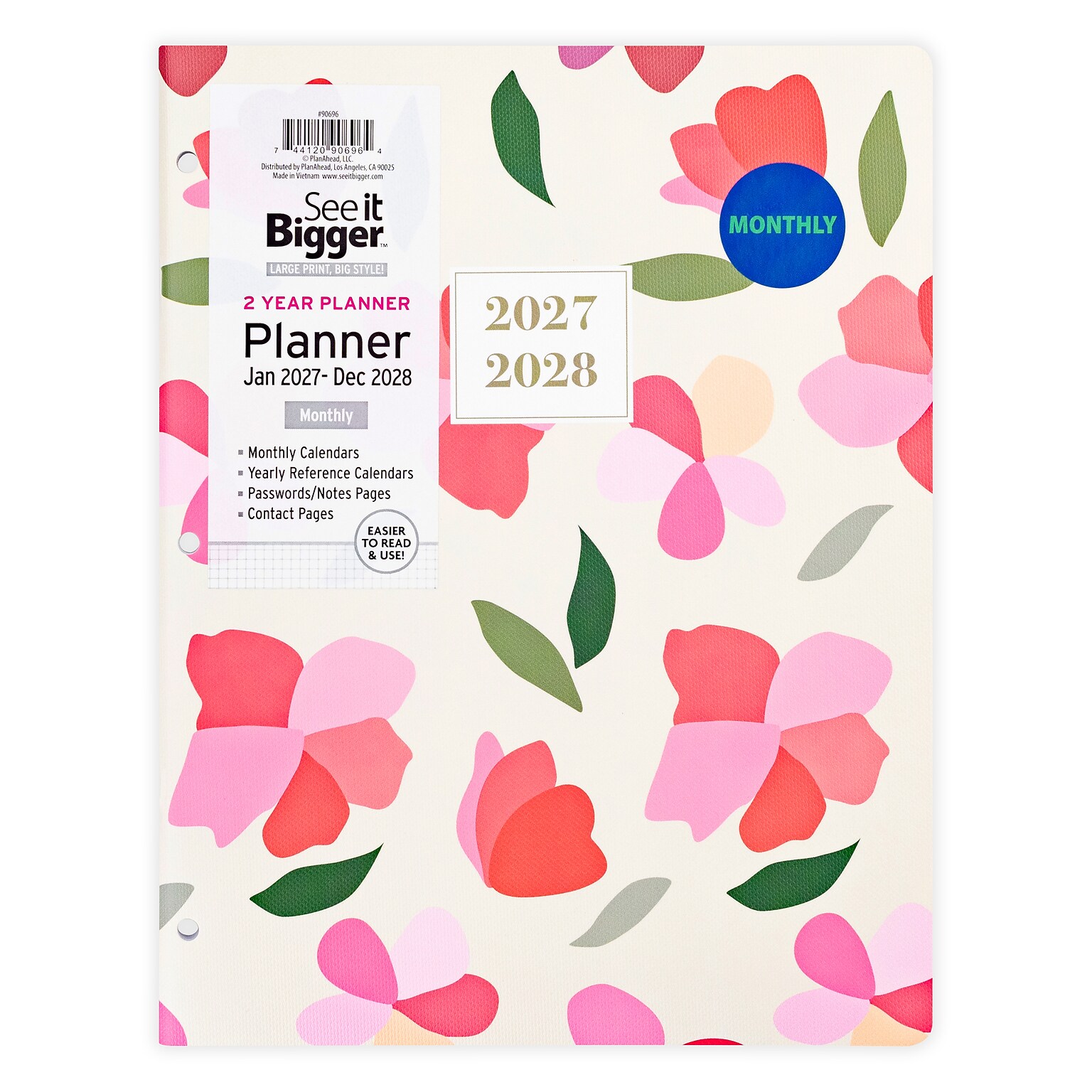 2027-2028 Overland Travelware 0.25 x 8.5 Calendar Year Monthly Standard Planner, Paperboard Cover, Pink Floral (90696)