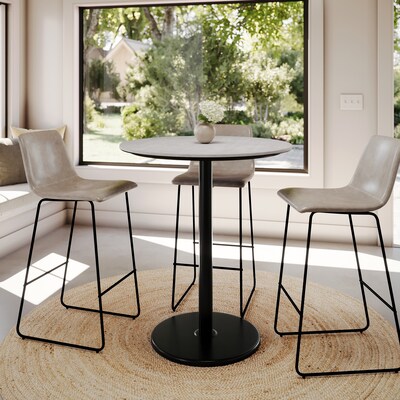 Flash Furniture Acadia 36" Round Wooden Dining Table with Round Base, Gray Faux Concrete/Black Base (STRD36CGTR24B)