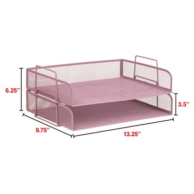 Staples Metal Mesh Side Loading Stackable Letter Tray, Letter Size, Dusty Pink, 2/Pack (ST63838)