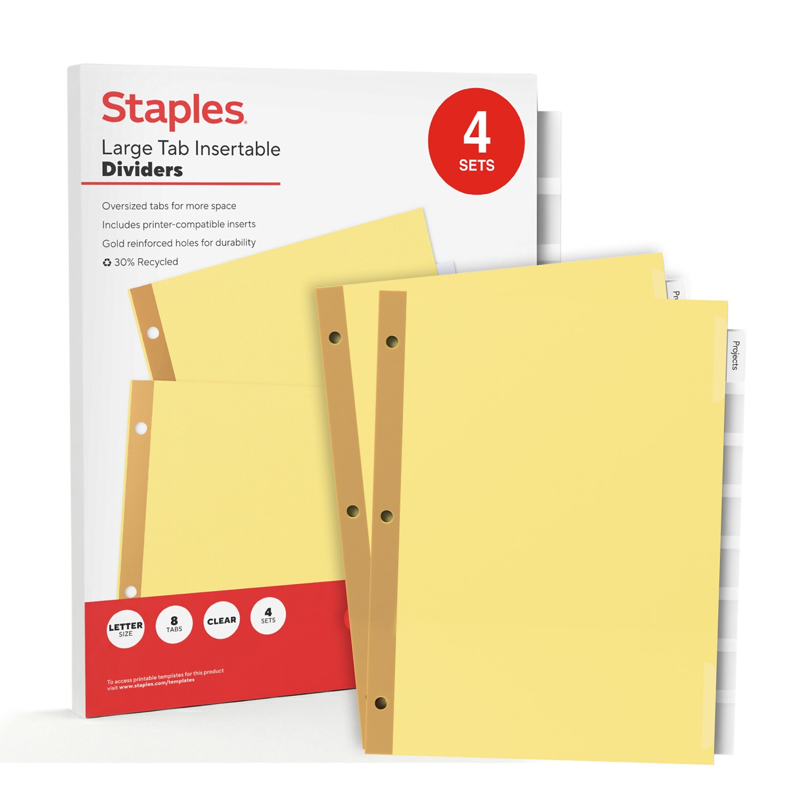 Staples Large Tab Insertable Paper Divider, Clear, 8-Tabs, 4 Sets (13516/14482)