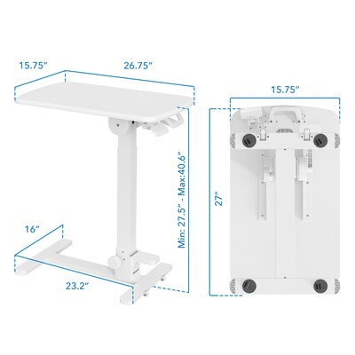 Mount-It! Foldable Rolling Overbed Table, 26.75"W, White (MI-8046)