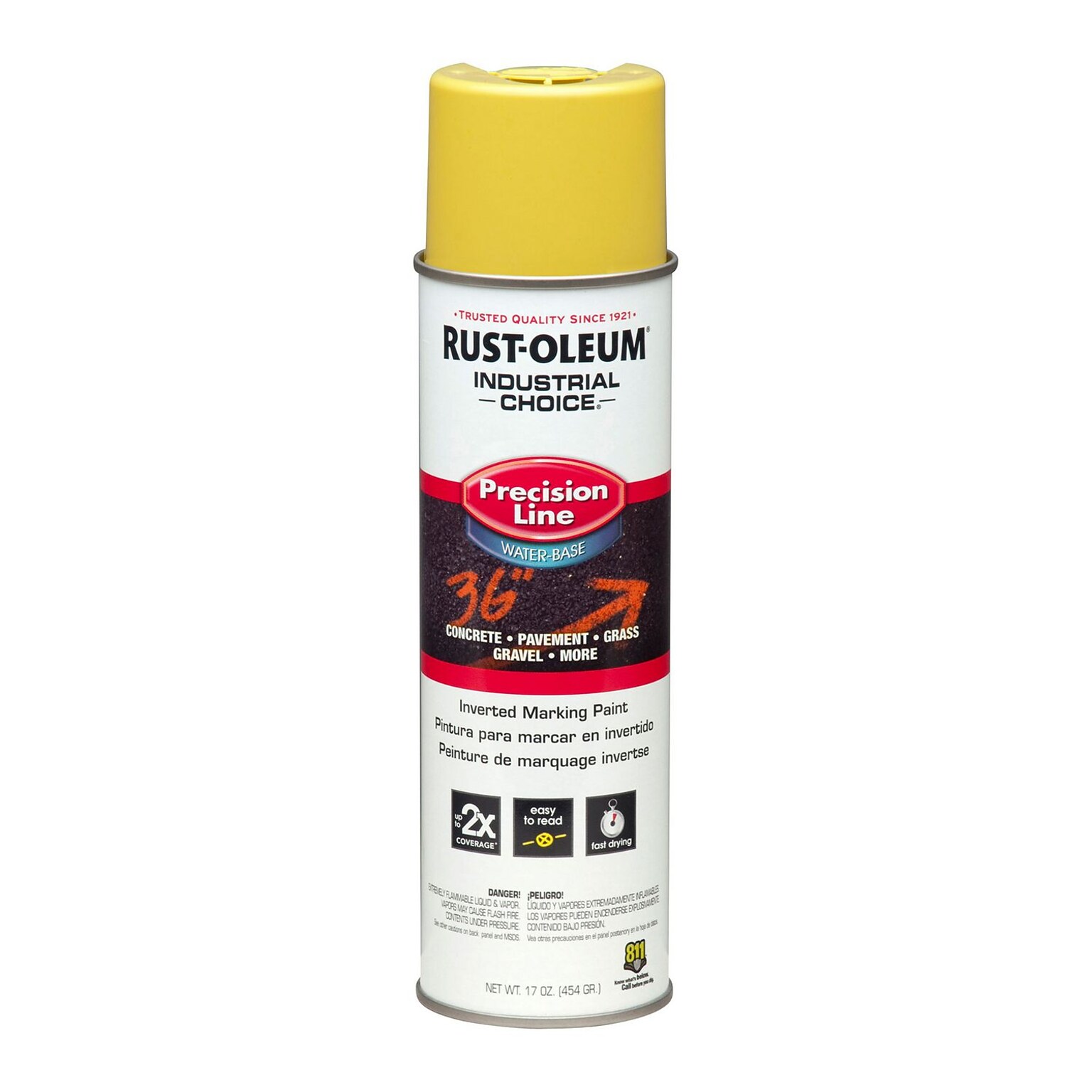 Rust-Oleum Industrial Choice Precision Line Marking Paint, 17 oz. Can, Flat High-Visibility Yellow, 12/Carton (RST203034CT)