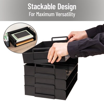 Mind Reader 4-Compartment Stackable Plastic Desk Tray, Black (DANSTACK4-BLK)