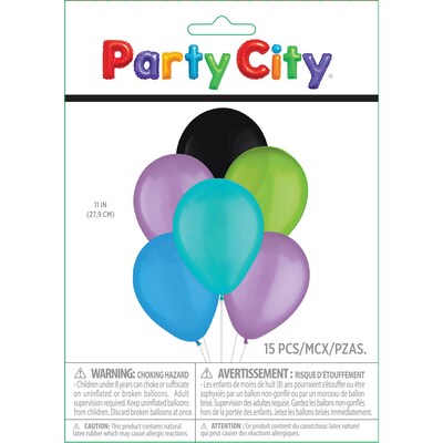 Party City Color Mix Balloons 11 Latex,  Cyber Brights, 15/Pack (AM111928)
