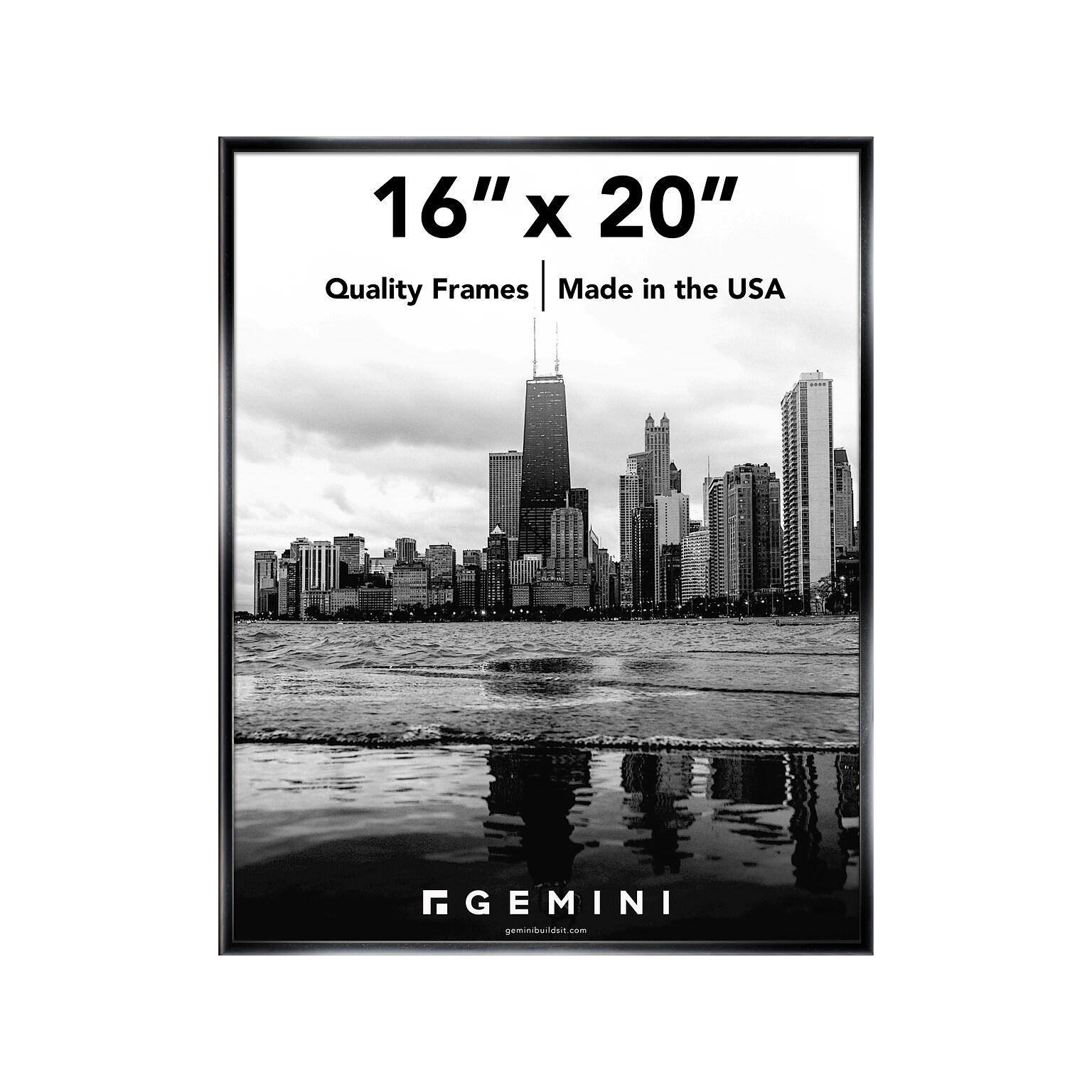 Gemini 16 x 20 Metal Picture Frame, Glossy Black (GOEM-5-20)