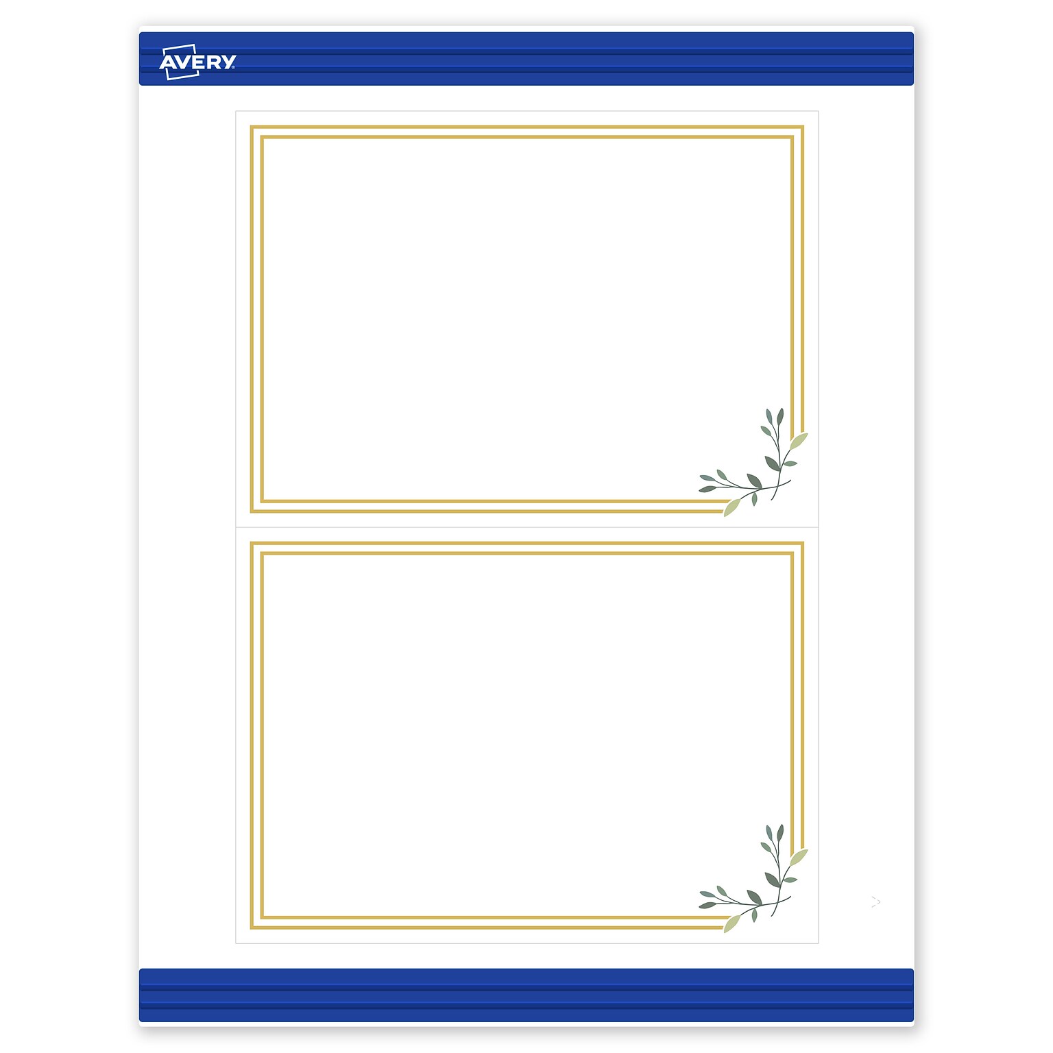 Avery Gold Double Border with Florals Matte Blank Card, White, 20/Pack (S00-DN1)
