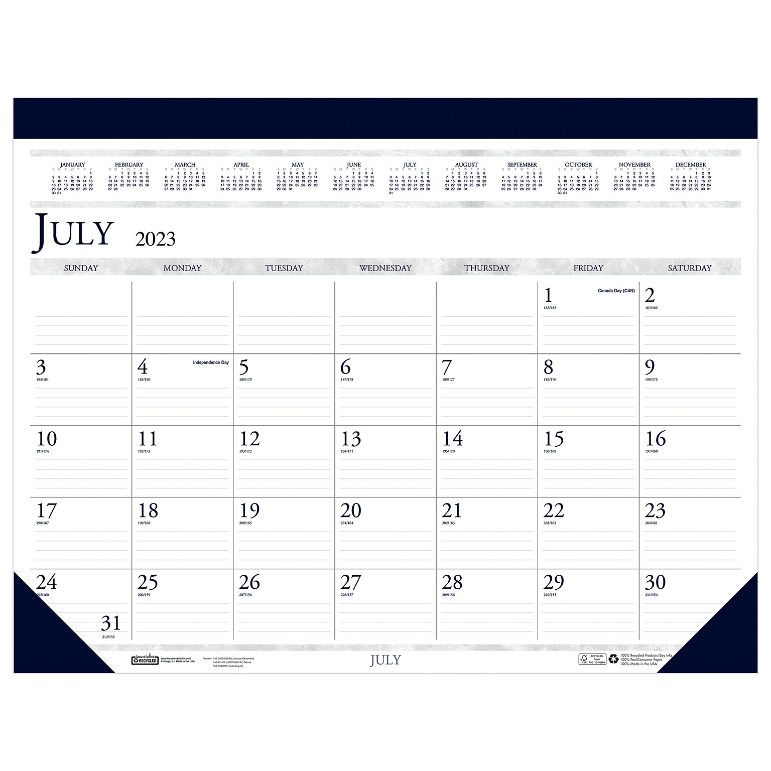 2023-2024 House of Doolittle 18.5 x 13 Academic Monthly Desk Pad Calendar, Deep Blue/Gray (1556-24)