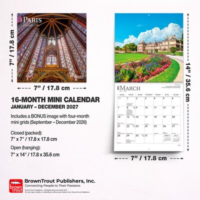 2027 BrownTrout Paris 7" x 7" Monthly Wall Calendar (9798330709687)