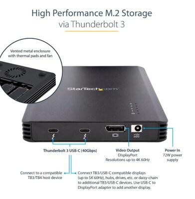 StarTech M.2 Thunderbolt External Hard Drive Enclosure, SSD, Black (M2E4BTB3)
