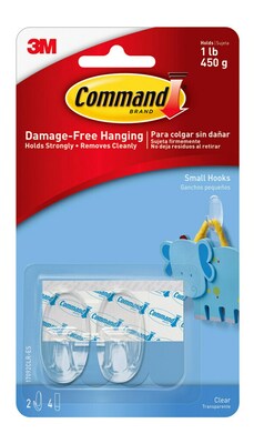 Command Small Hooks, 1 lb., Clear, 2/Pack (17092CLR-ES)