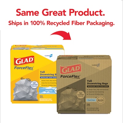 CloroxPro Glad 13 Gallon Drawstring Kitchen Trash Bag, Fresh Clean Scent, Gray, 110 Total Bags (22656)