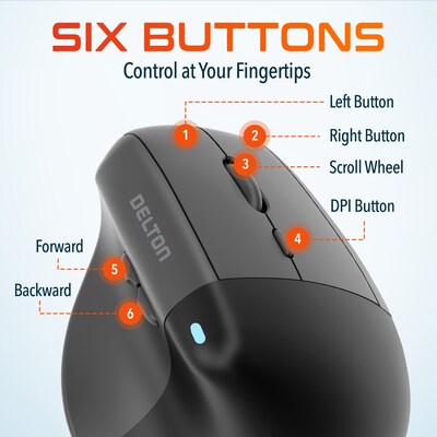 Delton S38 Wireless Ergonomic Optical Mouse, Black (DMS38-WB)